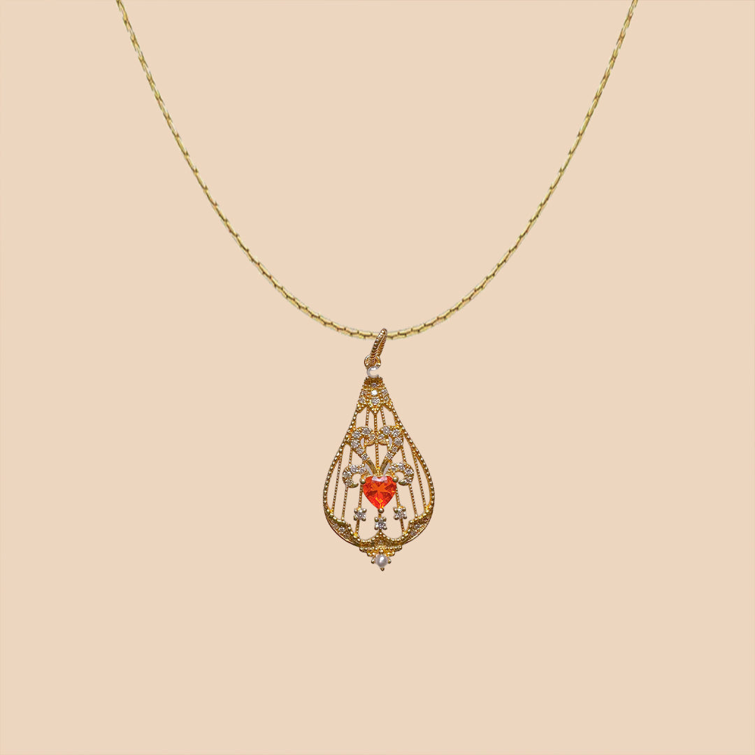 Solid Gold Natural Fire Opal & Diamond "Lacrima" Pendant