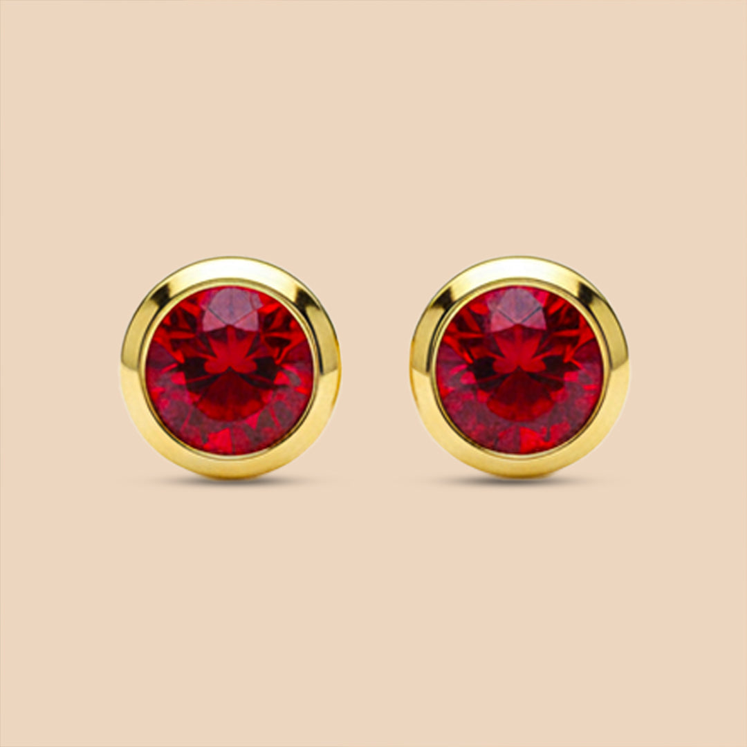 Solid Gold “Zeus” Stud Earrings (Garnet)