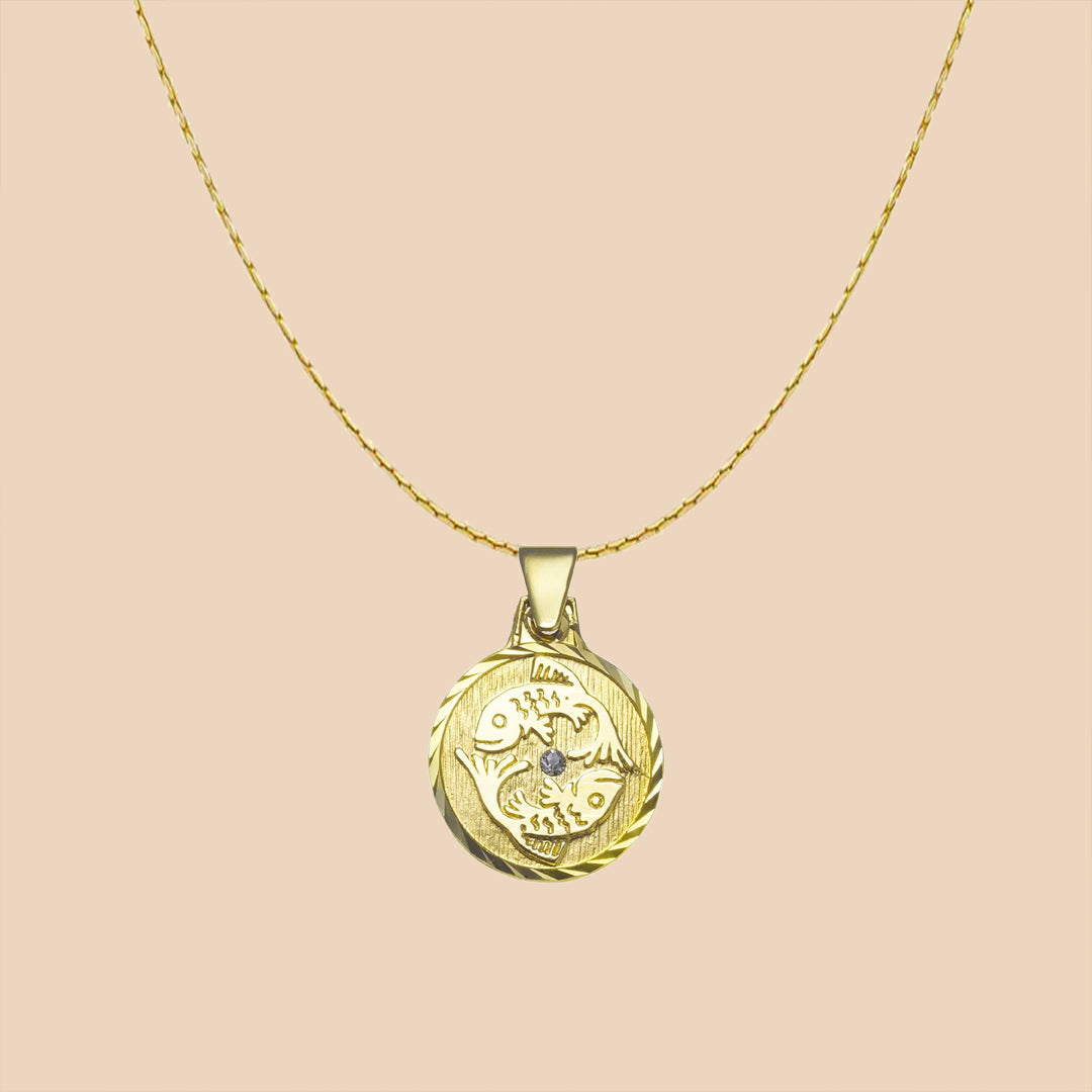 Solid Gold “Pisces" Zodiac Pendant