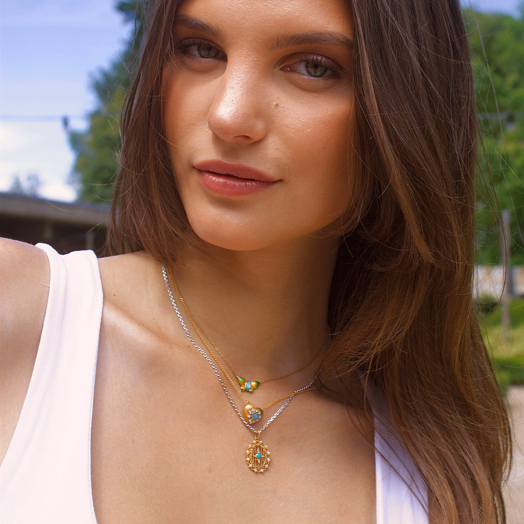 Solid Gold Natural Opal & Diamond 