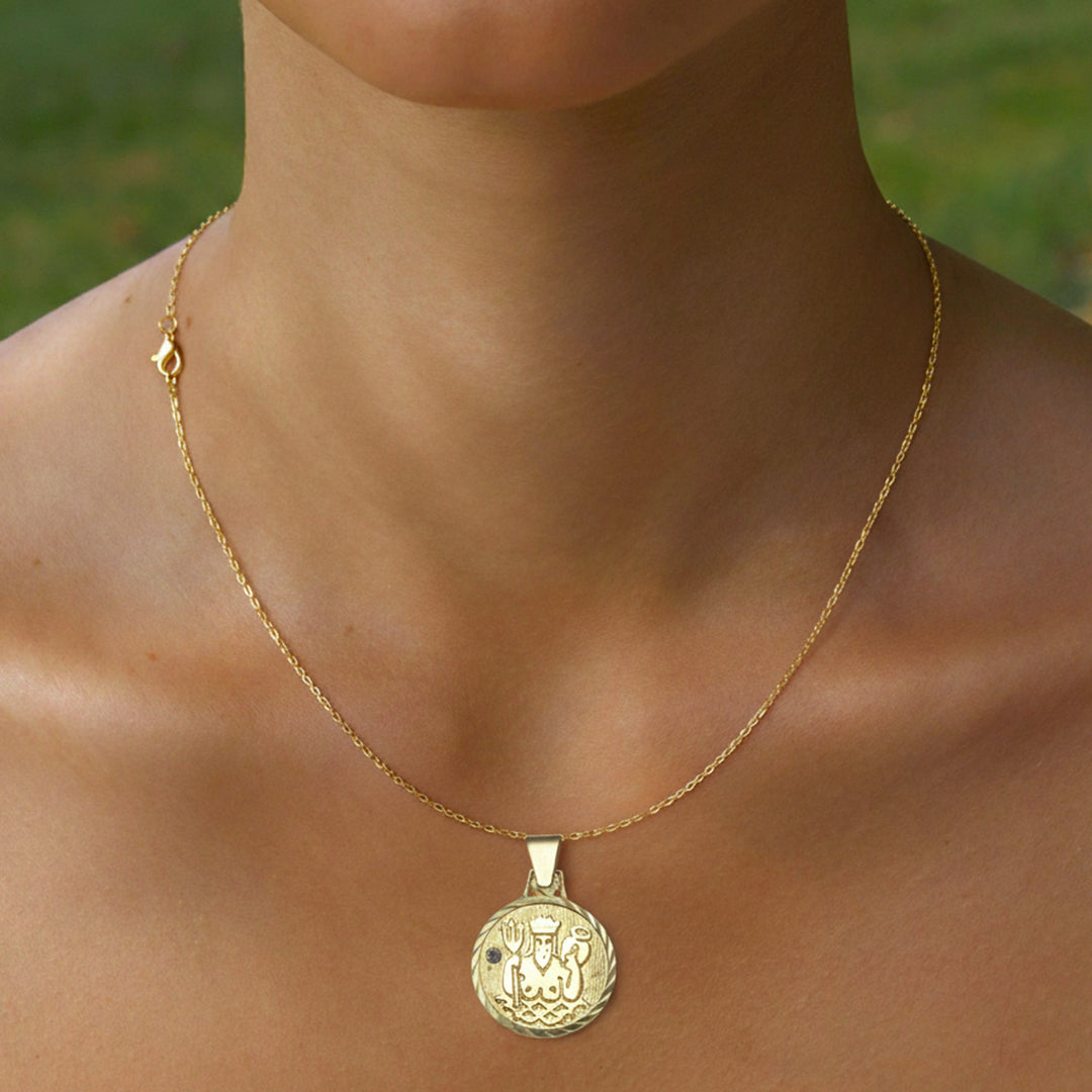 Solid Gold "Aquarius" Zodiac Pendant
