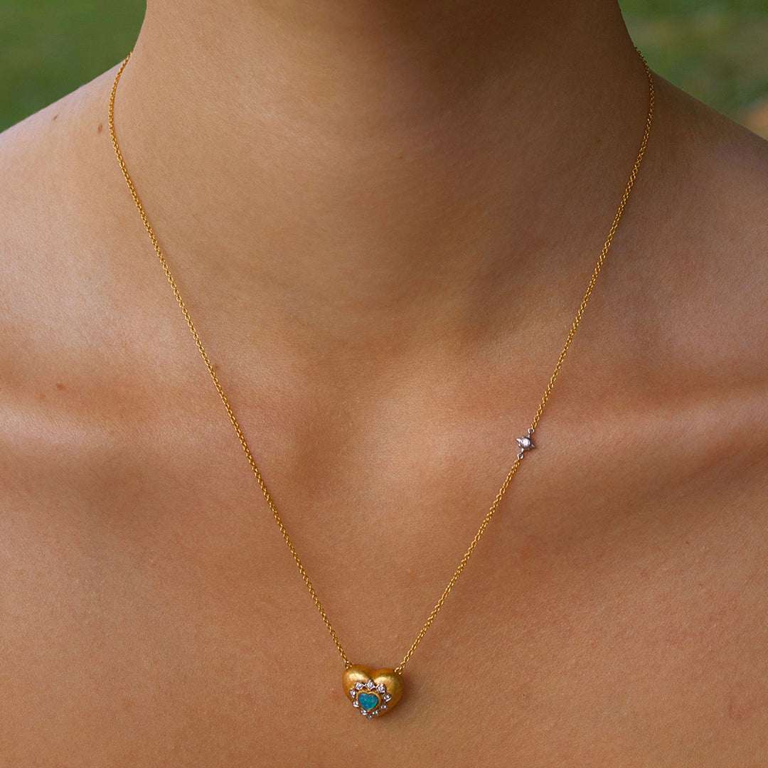 Solid Gold Natural Opal & Diamond "Amore" Necklace