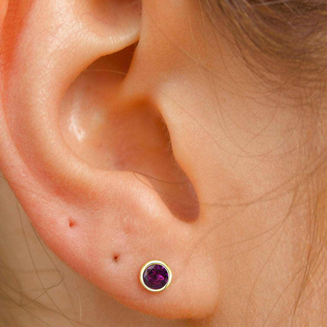 Solid Gold “Anubis” Stud Earrings (Amethyst)