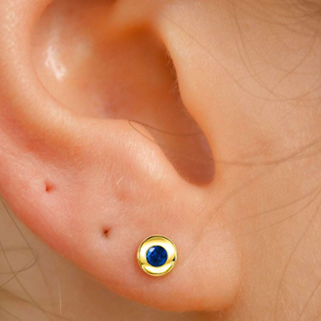 Solid Gold “Apollo” Stud Earrings (Sapphire)