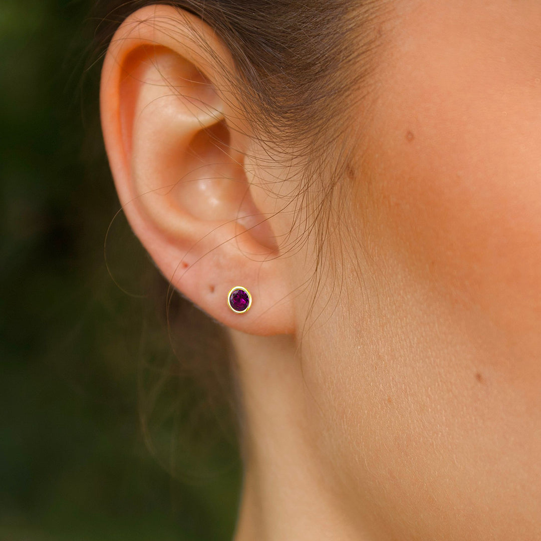 Solid Gold “Anubis” Stud Earrings (Amethyst)