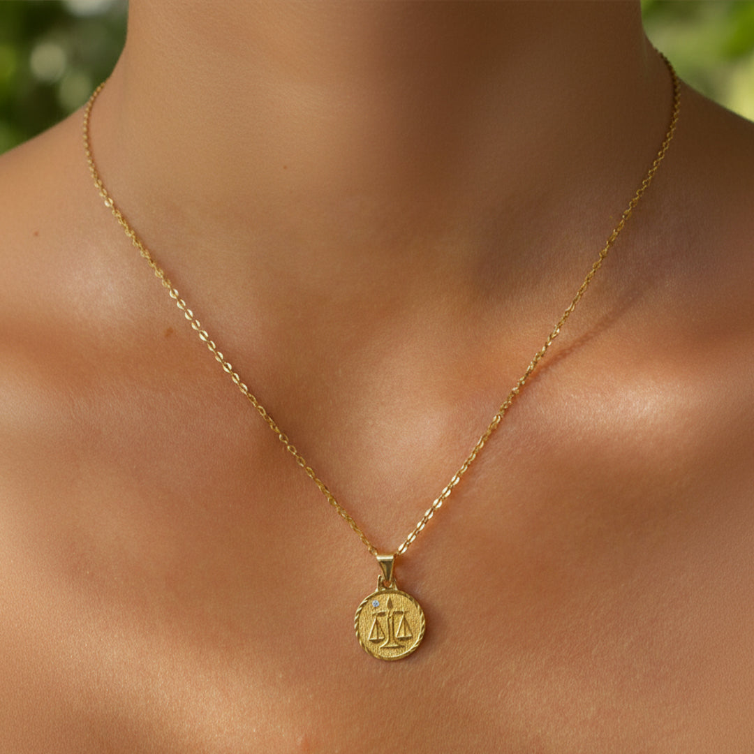 Solid Gold "Libra" Zodiac Pendant