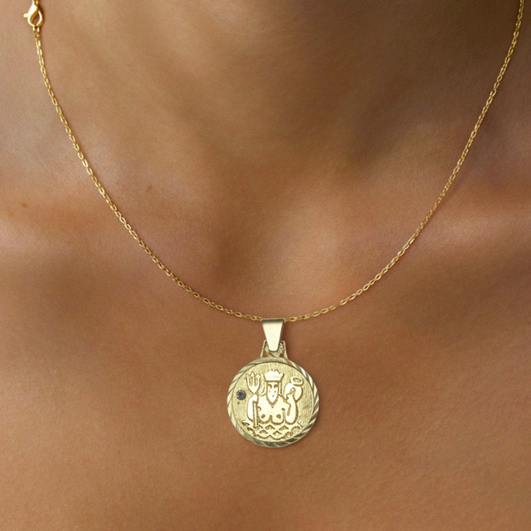 Solid Gold "Aquarius" Zodiac Pendant