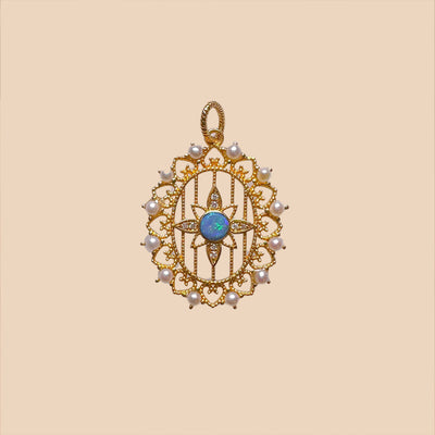 Solid Gold Natural Opal & Diamond 