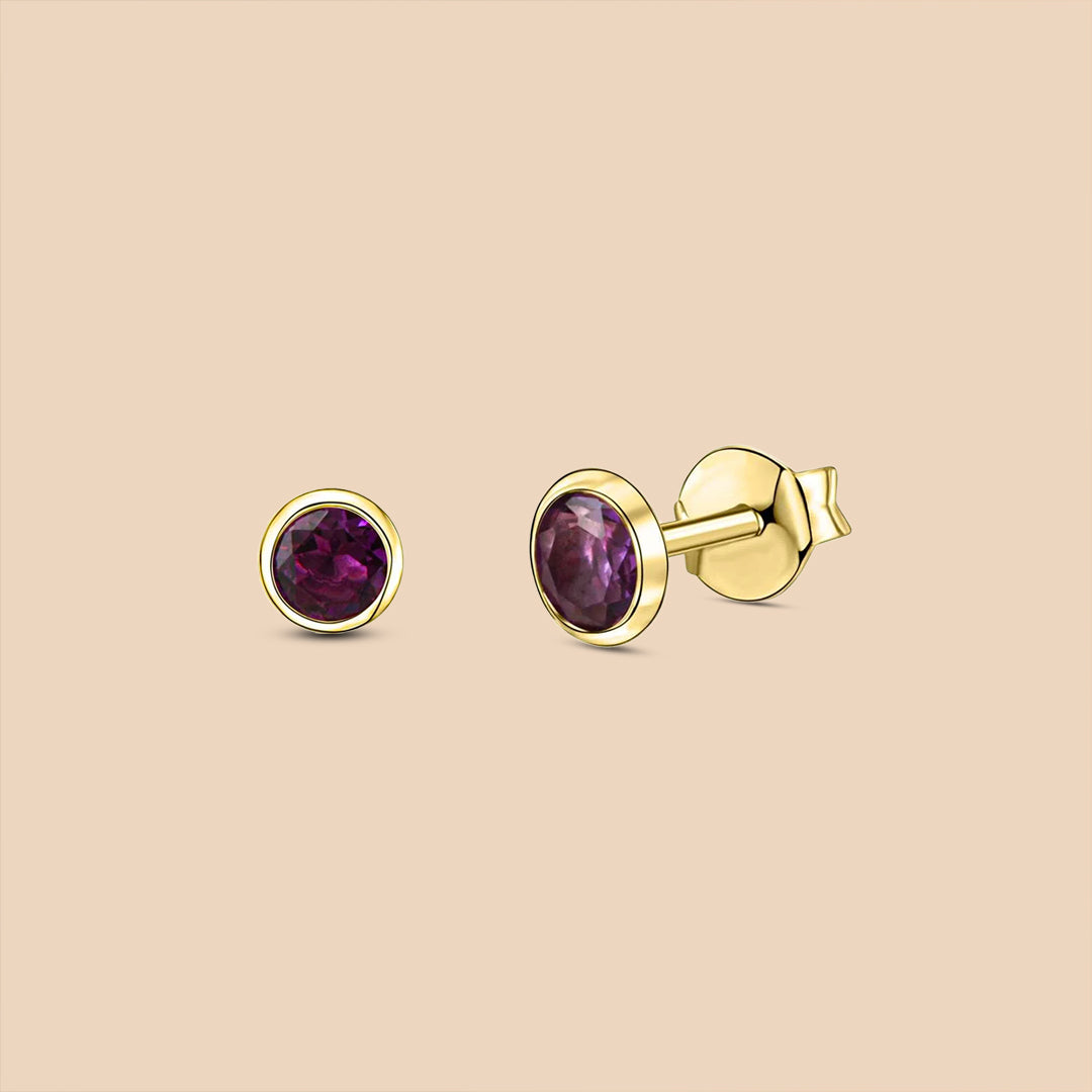 Solid Gold “Anubis” Stud Earrings (Amethyst)
