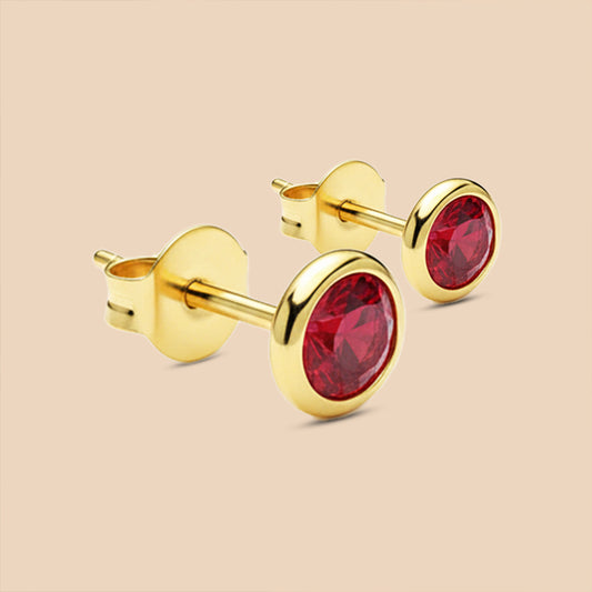 Solid Gold “Zeus” Stud Earrings (Garnet)