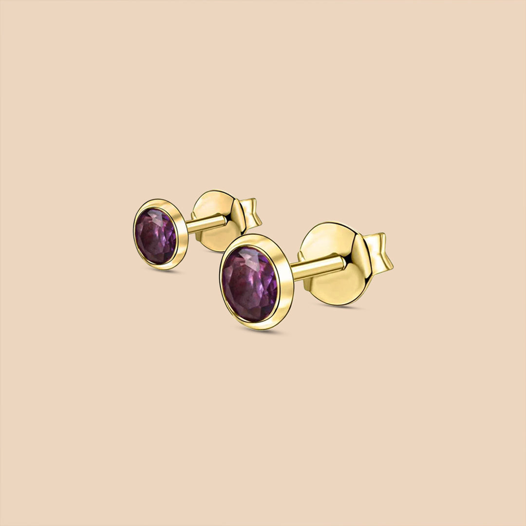 Solid Gold “Anubis” Stud Earrings (Amethyst)