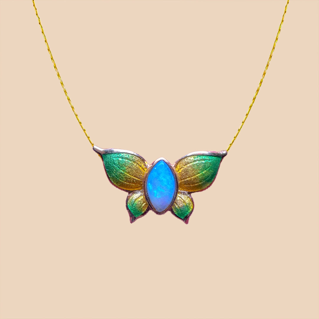 Solid Gold Natural Opal "Papillon" Necklace